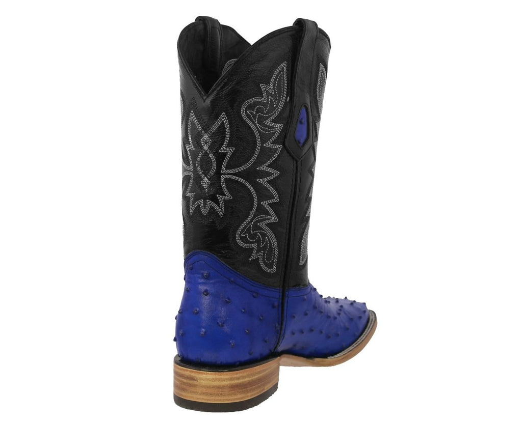 Blue Ostrich Quill Print Leather Square Toe Cowboy Boots L75777