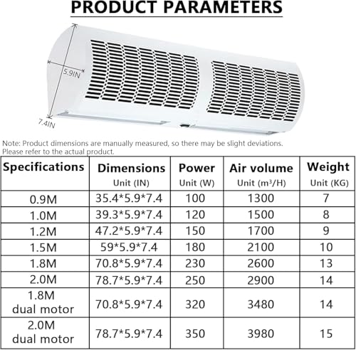 White 150cm Wall-Mounted Air Curtain with Remote Control S651