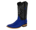 Blue Ostrich Quill Print Leather Square Toe Cowboy Boots L75777