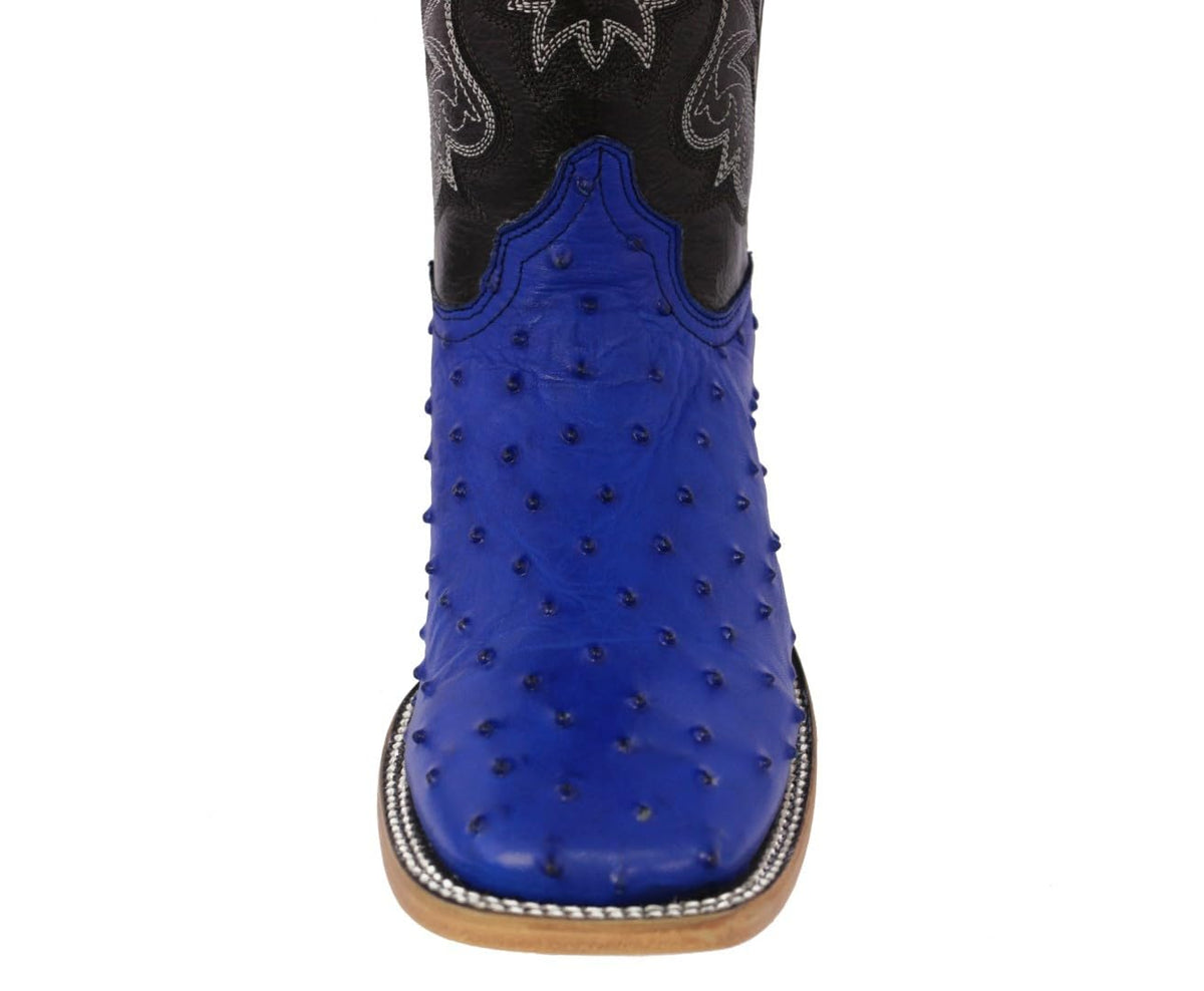 Blue Ostrich Quill Print Leather Square Toe Cowboy Boots L75777