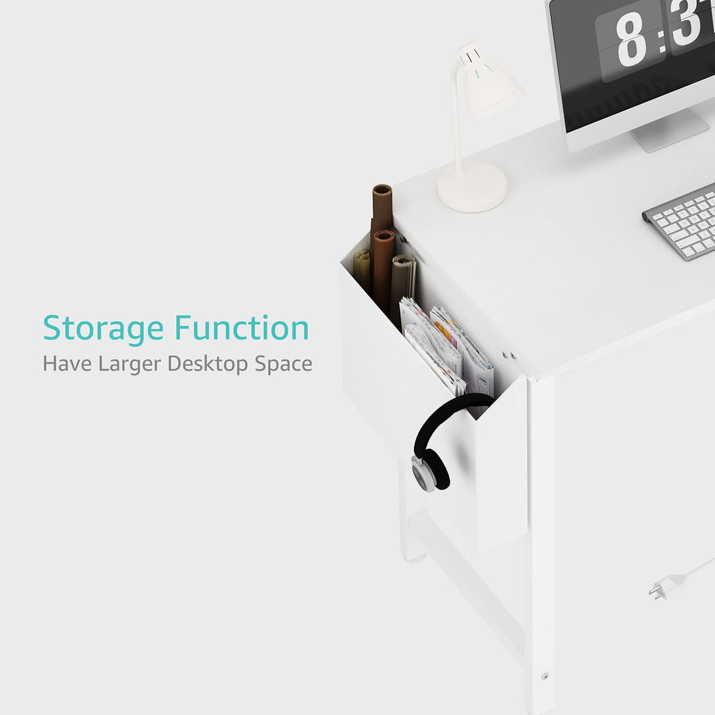 White 40 inch Computer Desk with Power Outlet and Storage Pocket O358116
