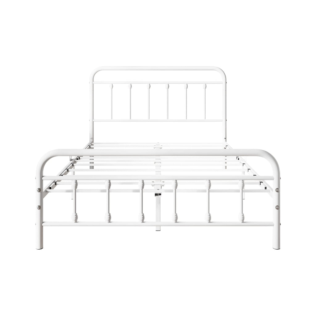 White Full Size Metal Bed Frame with Headboard and Footboard F629