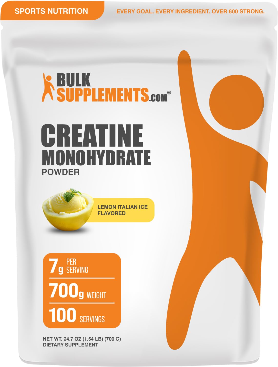 Micronized Creatine Monohydrate Powder, Lemon Italian Ice, 7g per Serving, 700g B3739