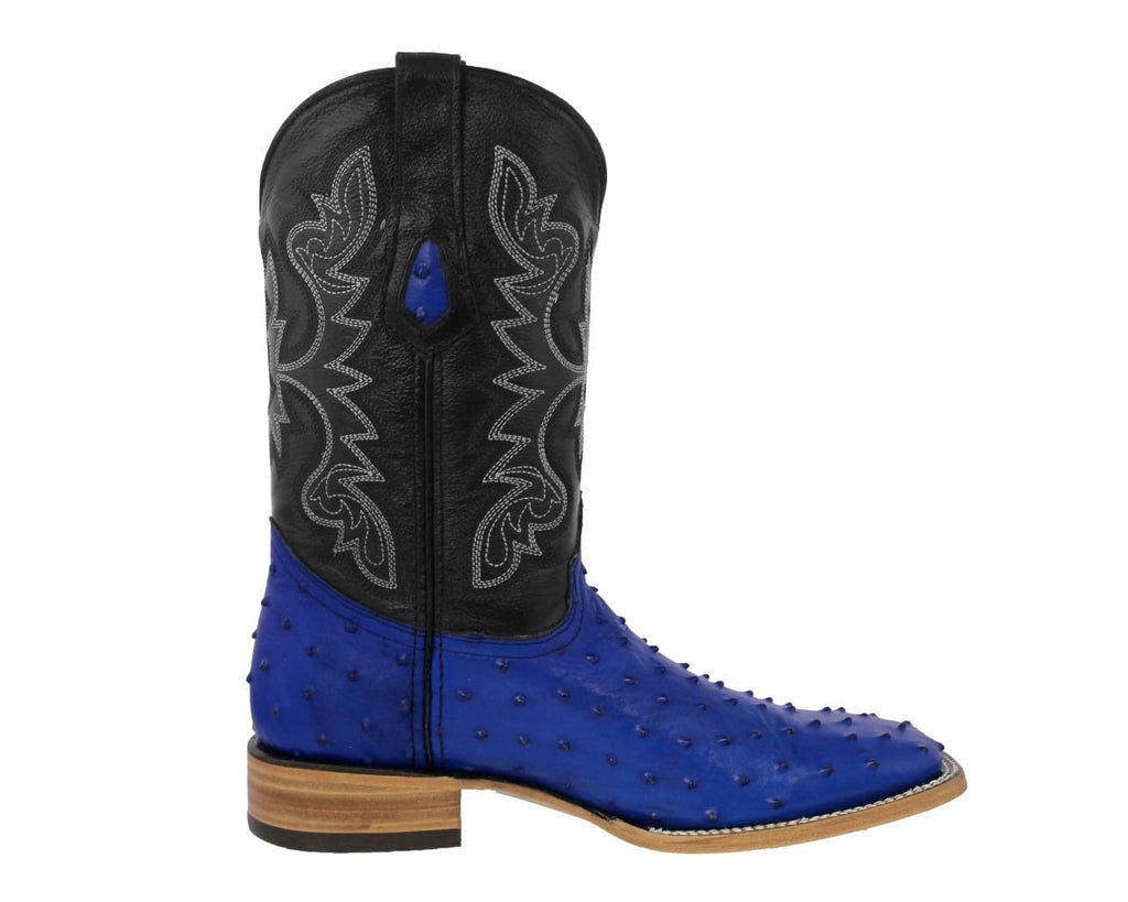 Blue Ostrich Quill Print Leather Square Toe Cowboy Boots L75777