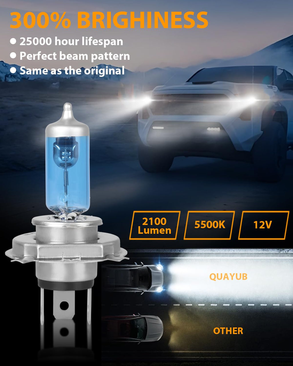 H4 Halogen Headlight Bulbs, Pack of 2 P10008