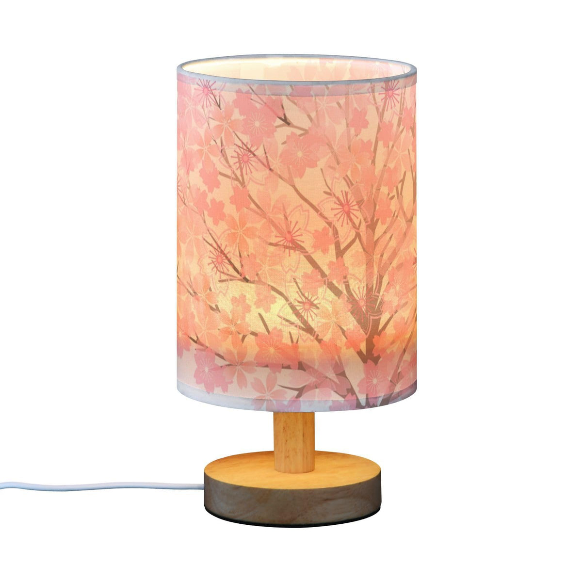 Pink Cherry Blossom Table Lamp with Wood Base Fabric Shade M844217