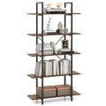 5-Tier Rustic Brown Bookshelf with Metal Frame H64474