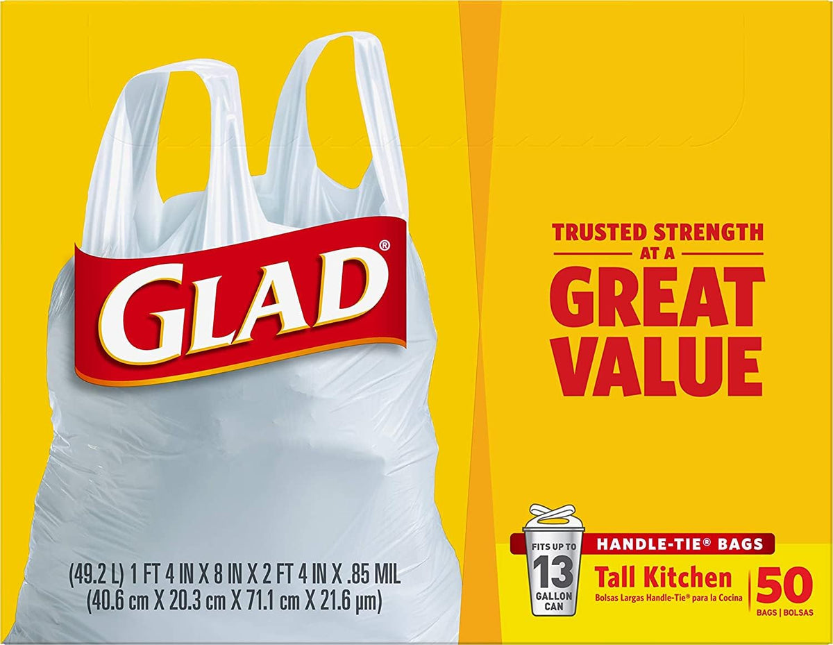 13 Gal. Tall Kitchen Handle-Tie Bags 50 ct Pack of 4 Q880814