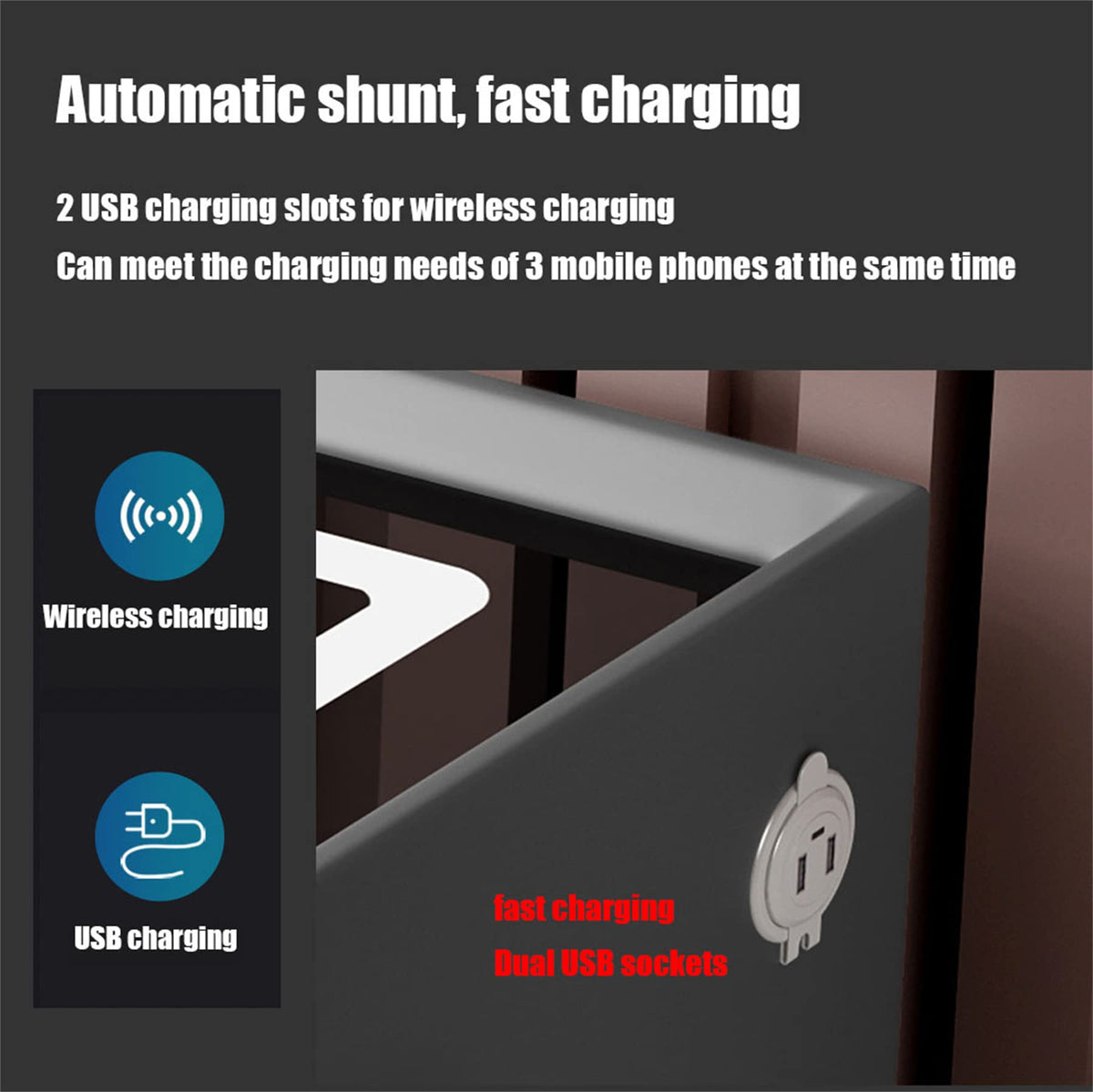 White 3 Drawer Nightstand with Wireless Charging and LED Lights P7597
