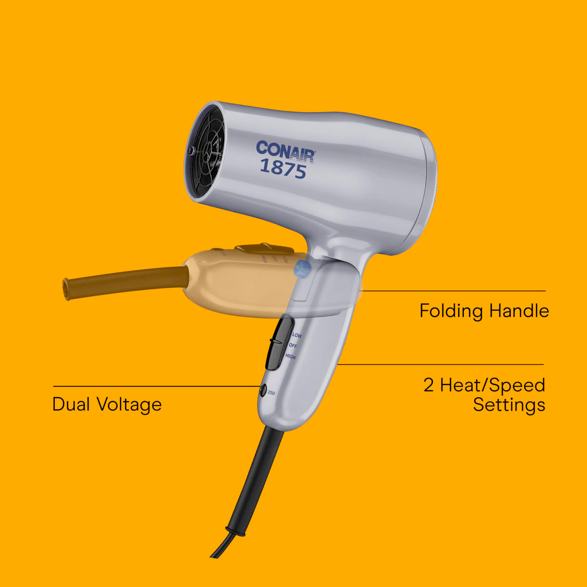 Compact Folding Dual Voltage 1875W Hair Dryer L831