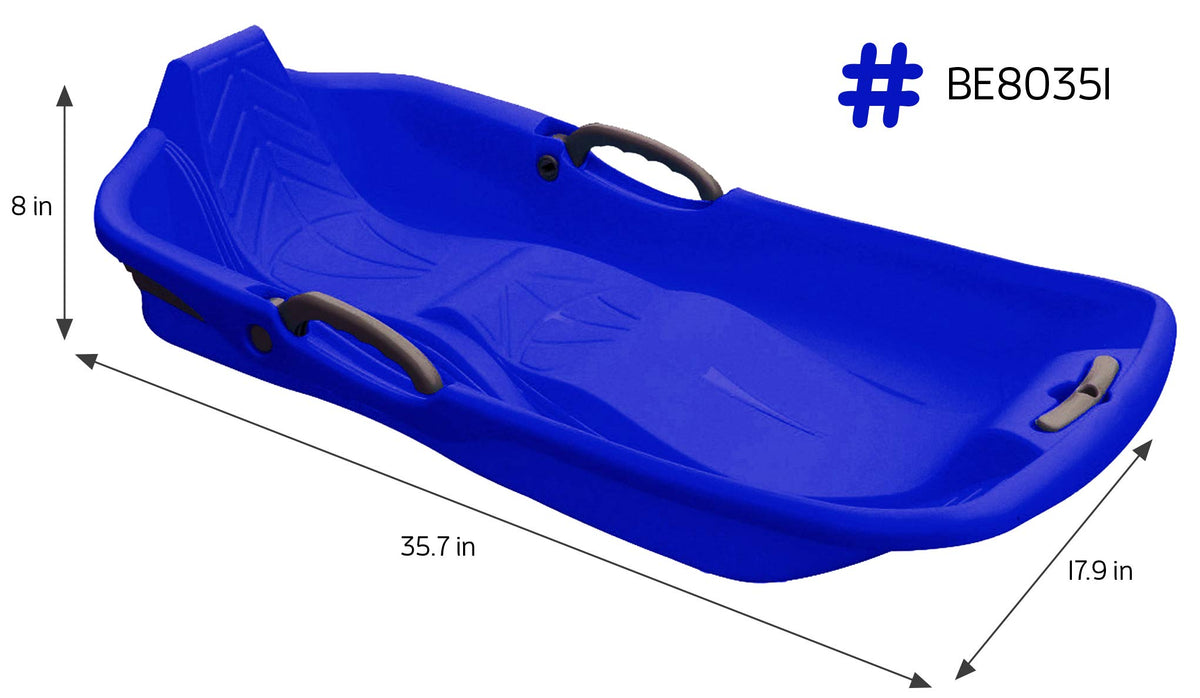 Blue Plastic Toboggan Snow Sled with Brake & Handle Cord B7881