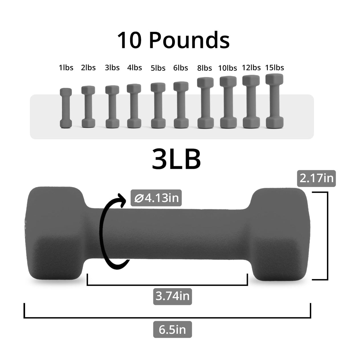 Neoprene Dumbbells Set, 1-15 LB, Anti-Slip, Hex Shape N631876