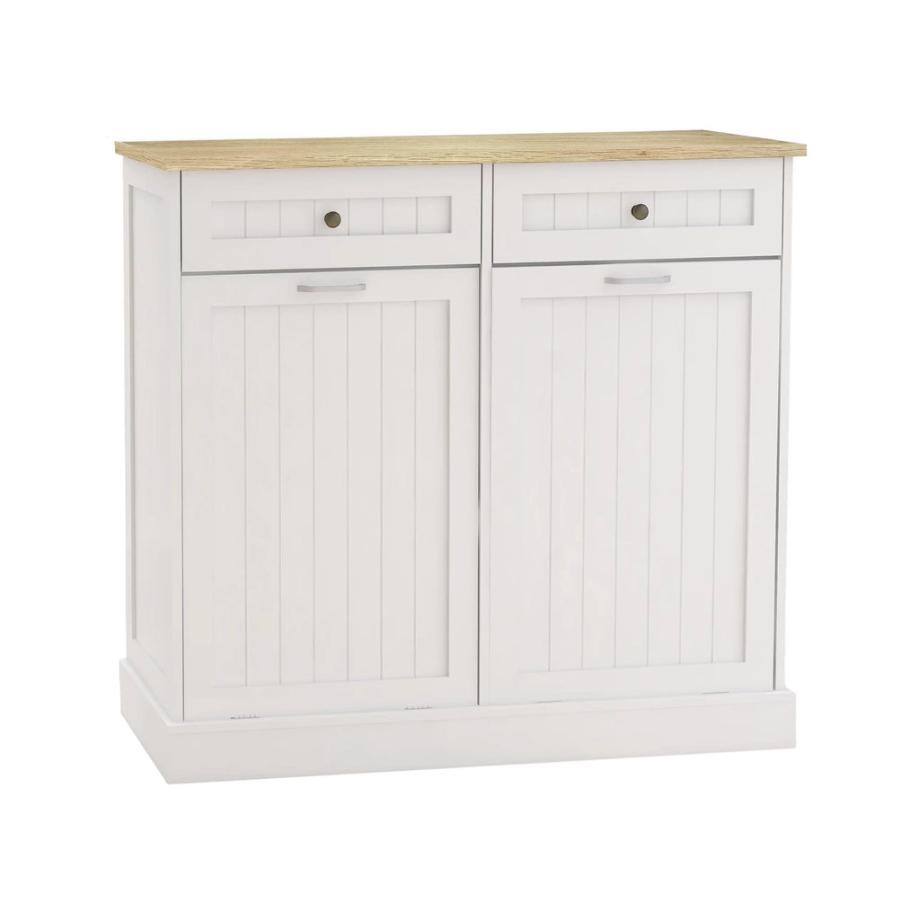 White 2x10 Gallon Solid Wood Trash Cabinet K15440