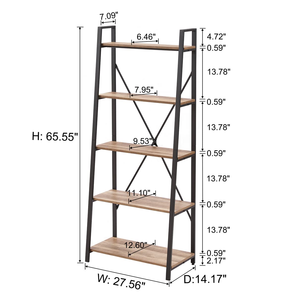 5 Tier Wood and Metal Ladder Bookshelf K567271