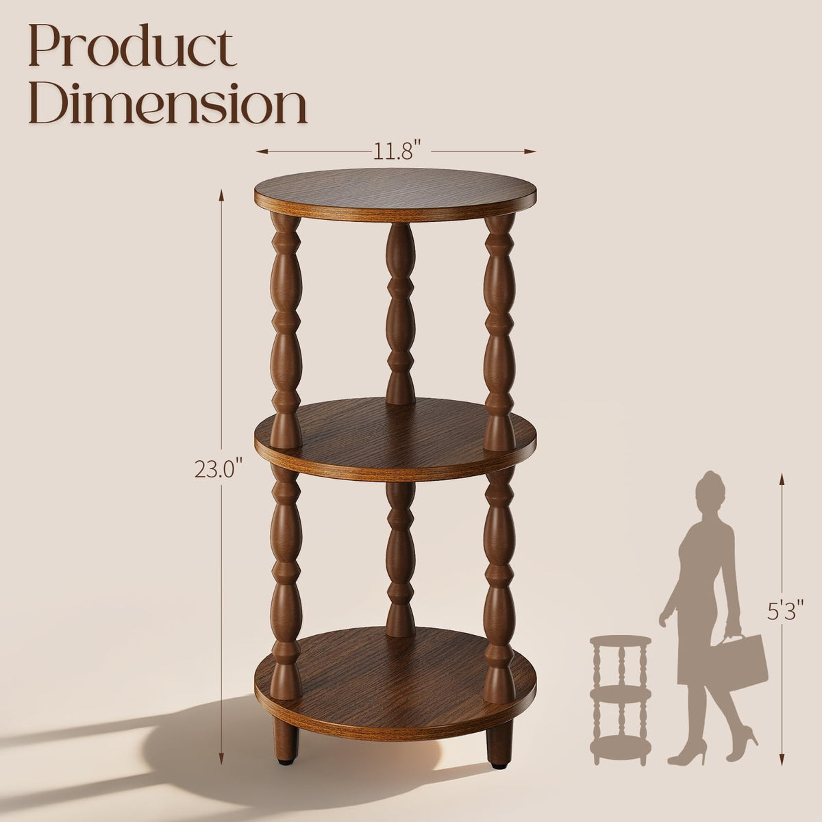 Small Round 3-Tier Wood Side Table with Storage Shelf Y7886