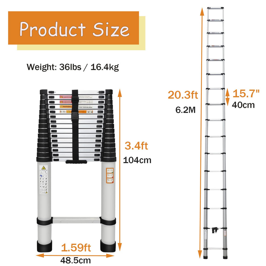 20.3ft Aluminum Telescoping Ladder with Hooks W78423