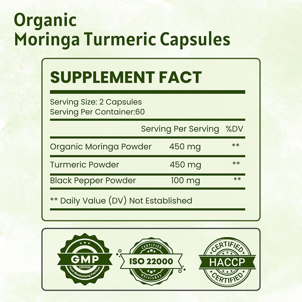 Organic Moringa Turmeric Black Pepper 120 Capsules A72036