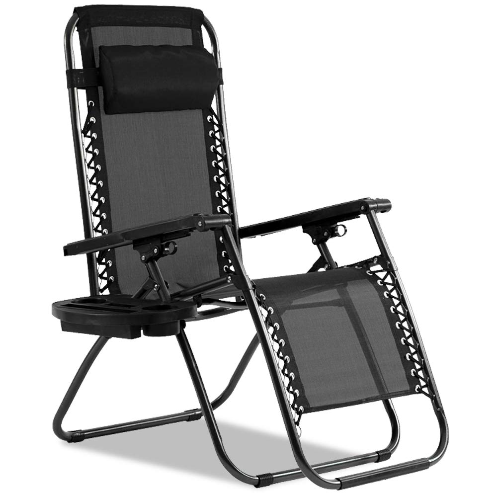 Black Zero Gravity Lounge Chair with Pillow & Cup Holder G66363