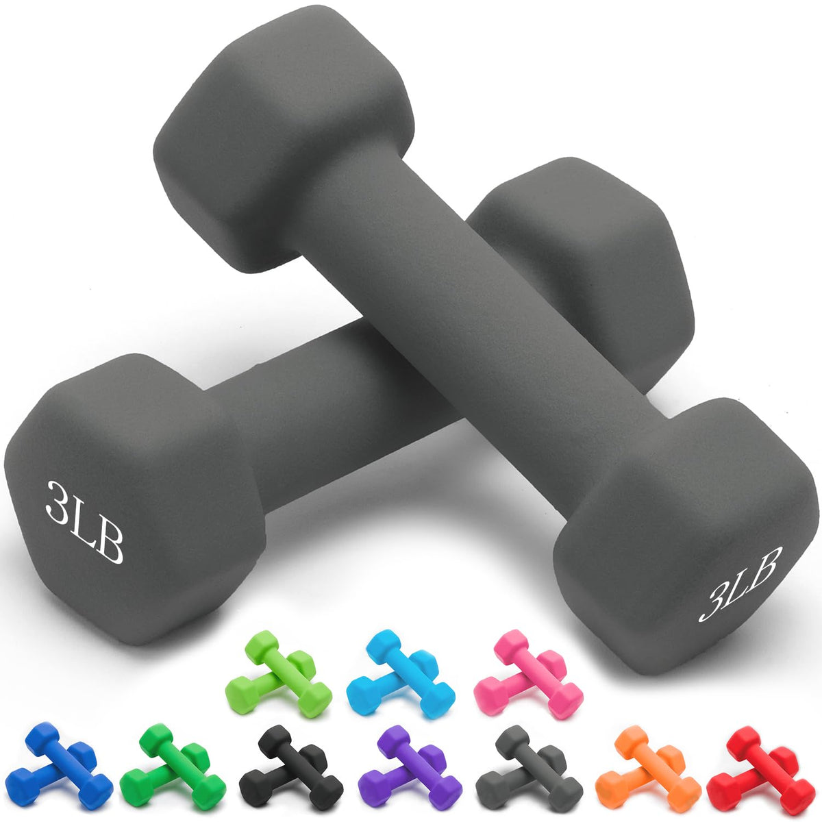 Neoprene Dumbbells Set, 1-15 LB, Anti-Slip, Hex Shape N631876