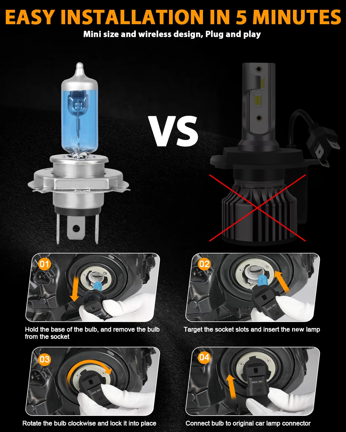 H4 Halogen Headlight Bulbs, Pack of 2 P10008