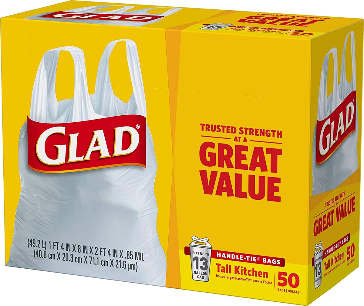 13 Gal. Tall Kitchen Handle-Tie Bags 50 ct Pack of 4 Q880814