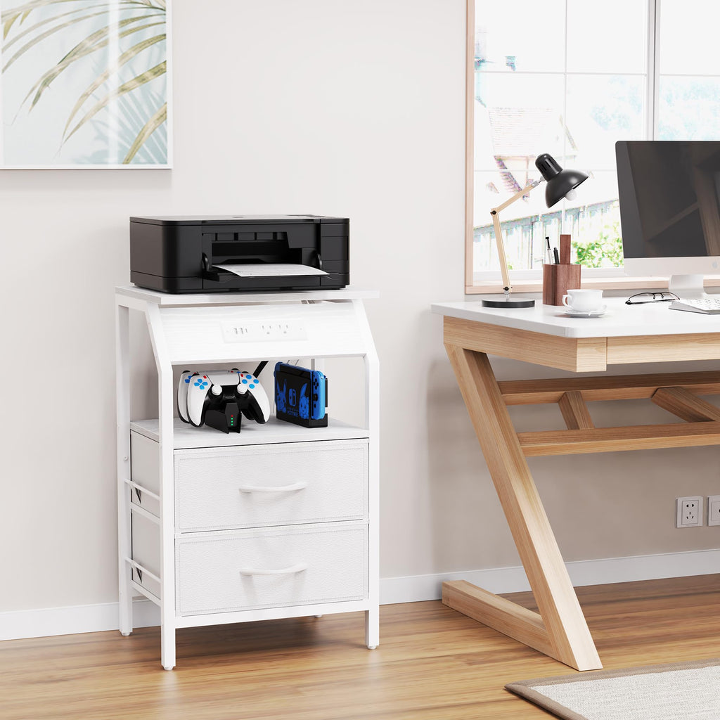 End Table with LED Lights, 2 Fabric Drawers and Charging Station Y653367