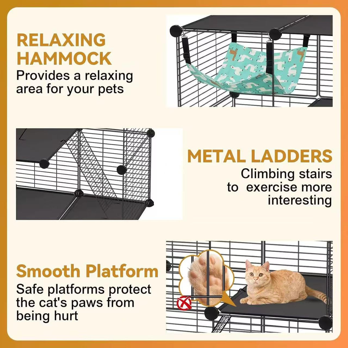 3-Tier Metal Wire Cat Cage with Hammock & Ramp C8290