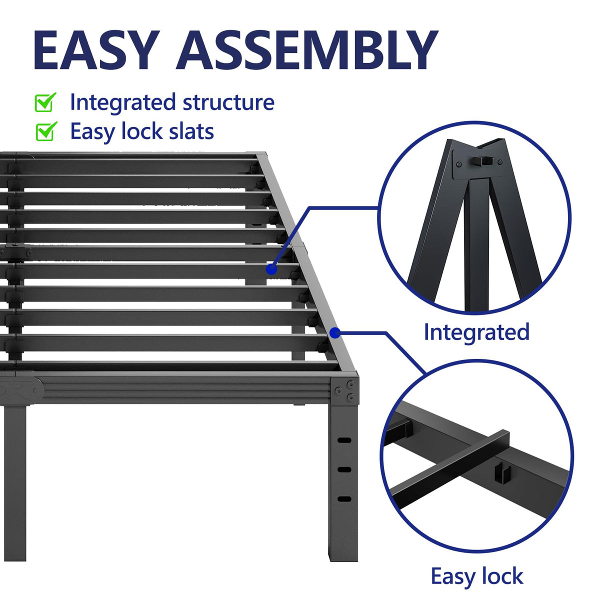 18 Inch High Metal Full Size Platform Bed Frame, Black U828
