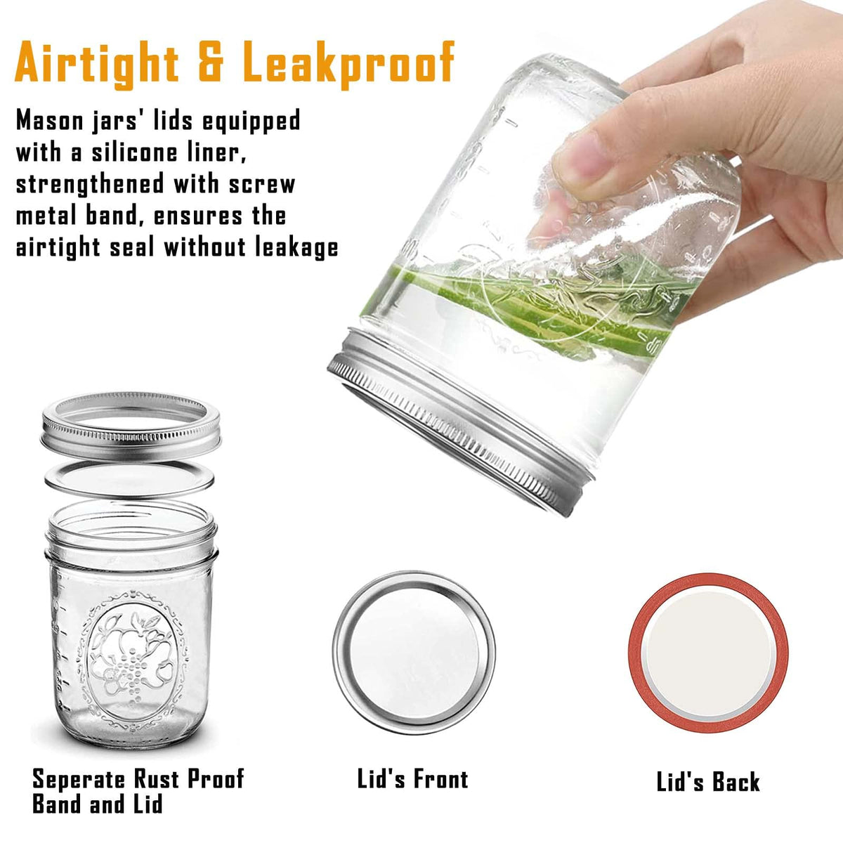16 oz Wide Mouth Glass Mason Jars with Lids, 6 Pack O928