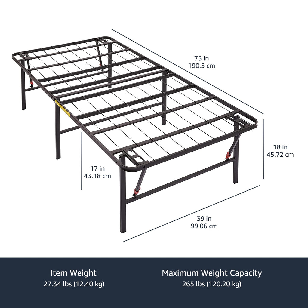 Foldable Metal Platform Bed Frame, 18 Inches High, Twin Size, Black W234594