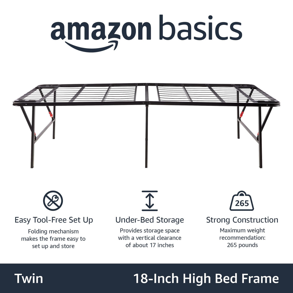 Foldable Metal Platform Bed Frame, 18 Inches High, Twin Size, Black W234594