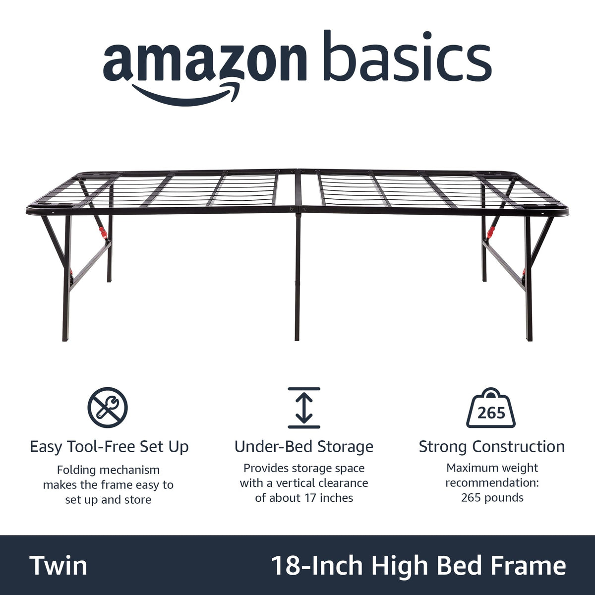 Foldable Metal Platform Bed Frame, 18 Inches High, Twin Size, Black W234594
