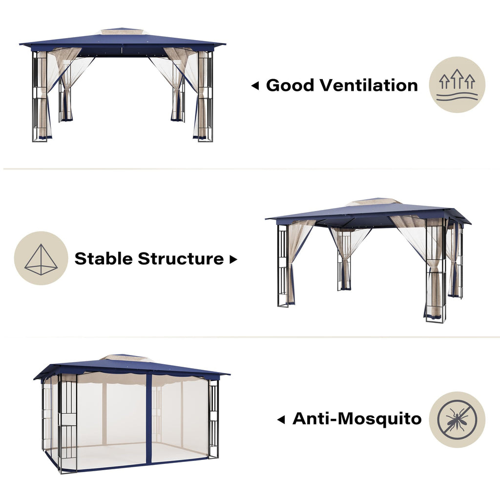 13' x 11' Navy Blue Outdoor Patio Gazebo with Mosquito Netting U736