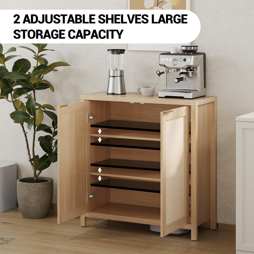 Light Oak Rattan Storage Cabinet with Adjustable Shelves C129589