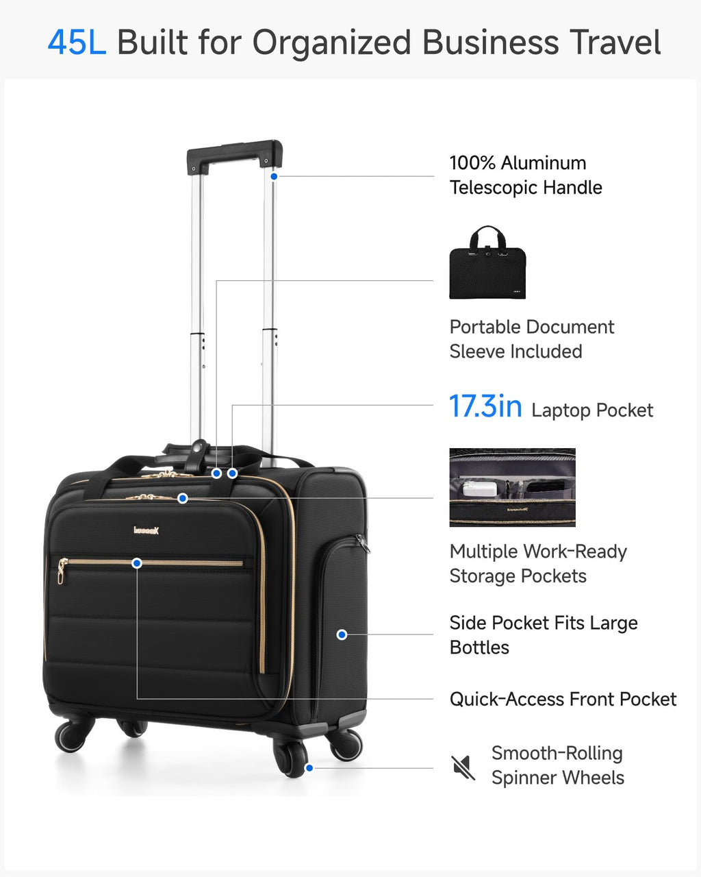 Black Rolling Laptop Bag J35165