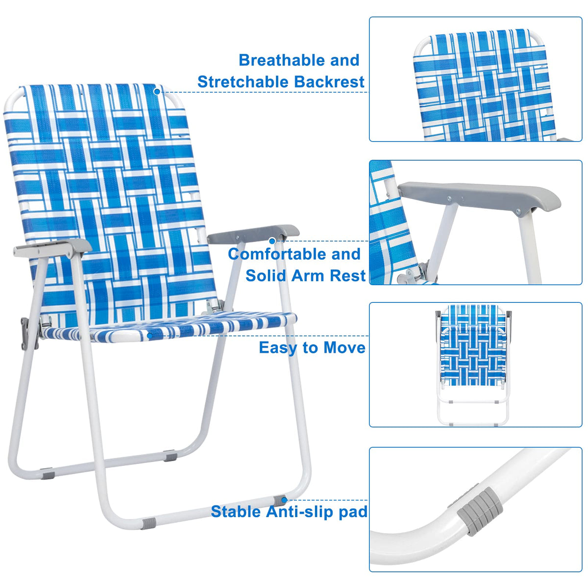 Set of 2 Blue Webbed Folding Patio Chair W869
