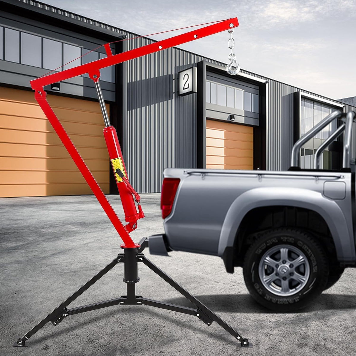 Hydraulic Pickup Truck Crane, 1000 Lbs Capacity, 360° Swivel, Red S2732