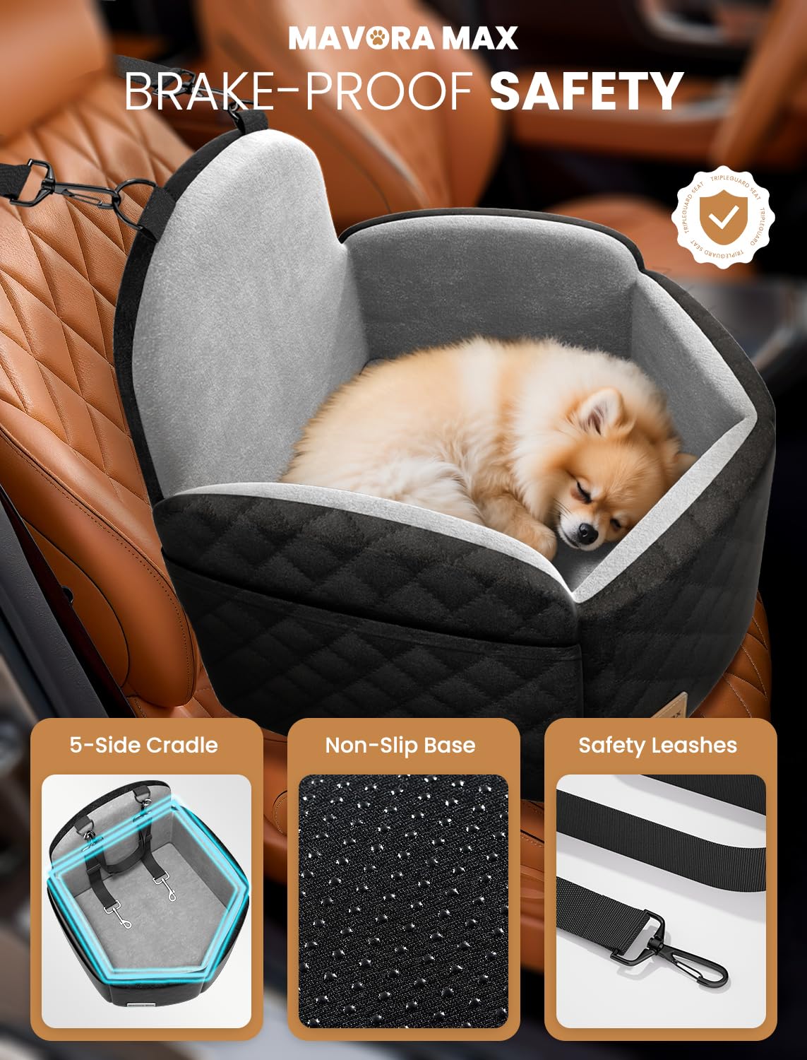 Dog Car Seat for Small/Medium Dogs up to 35lbs, Memory Foam, Grey M514842