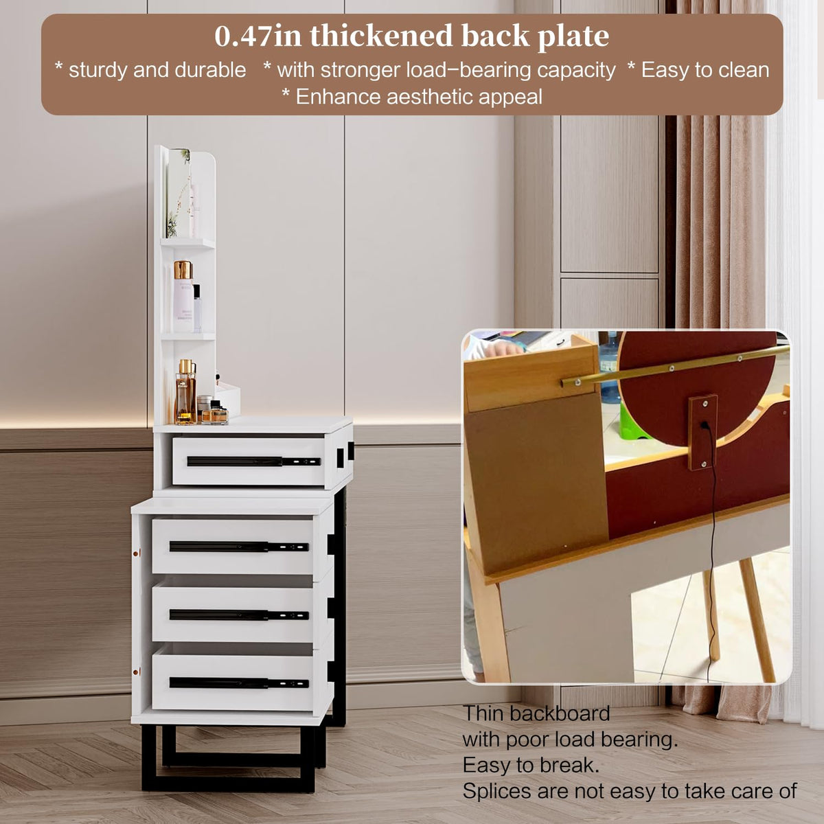 White Vanity Desk with Mirror and 5 Sliding Drawers I665