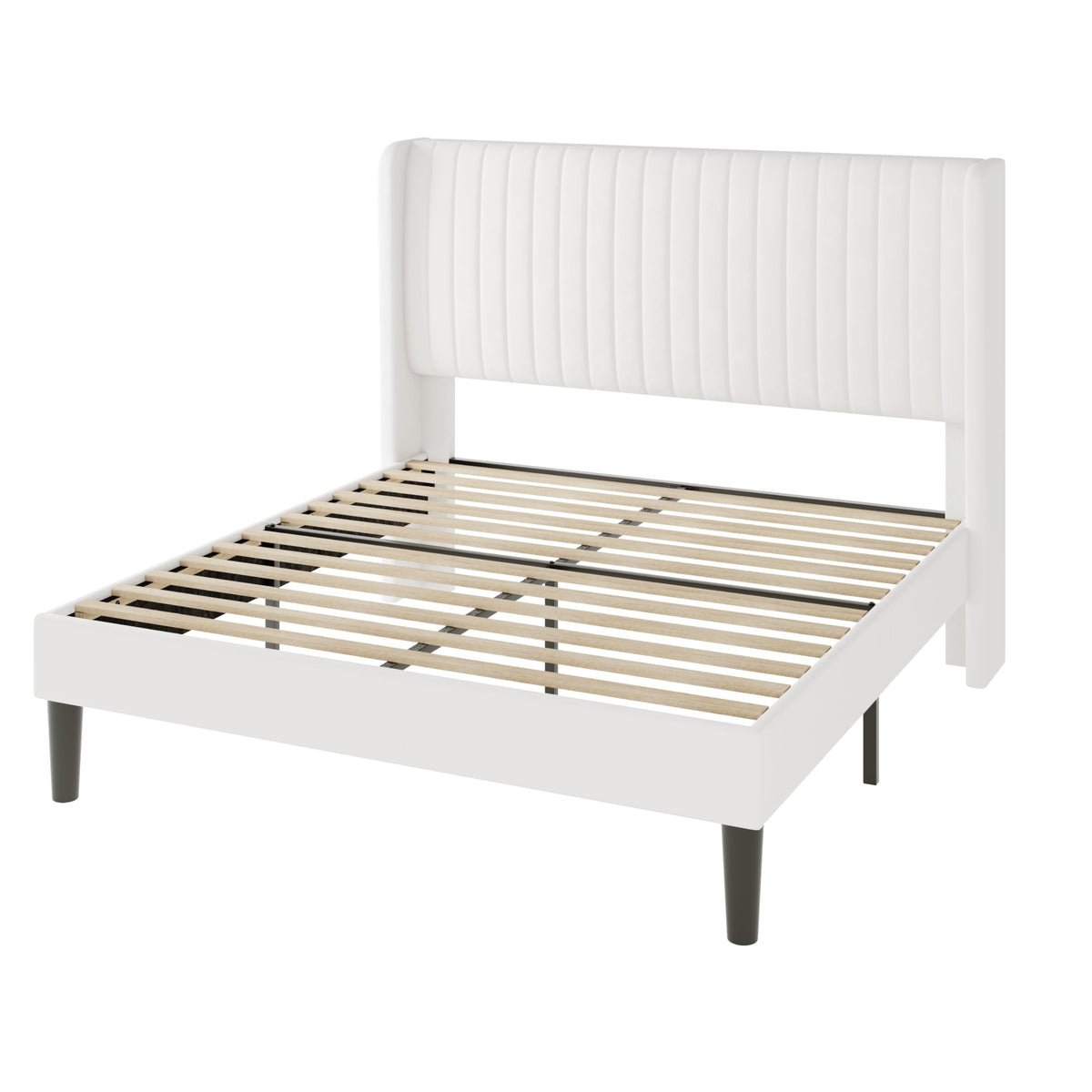Queen Size White Velvet Upholstered Platform Bed N32216