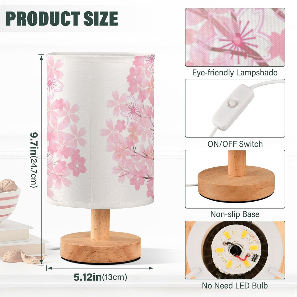 Pink Cherry Blossom Table Lamp with Wood Base Fabric Shade M844217
