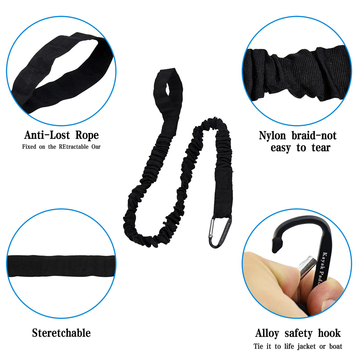 Kayaking Paddle Leash Tether 1 Pack Stretchable Coiled Lanyard Black V6857