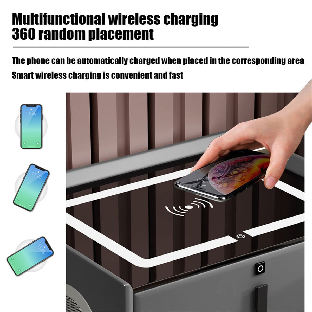 White 3 Drawer Nightstand with Wireless Charging and LED Lights P7597
