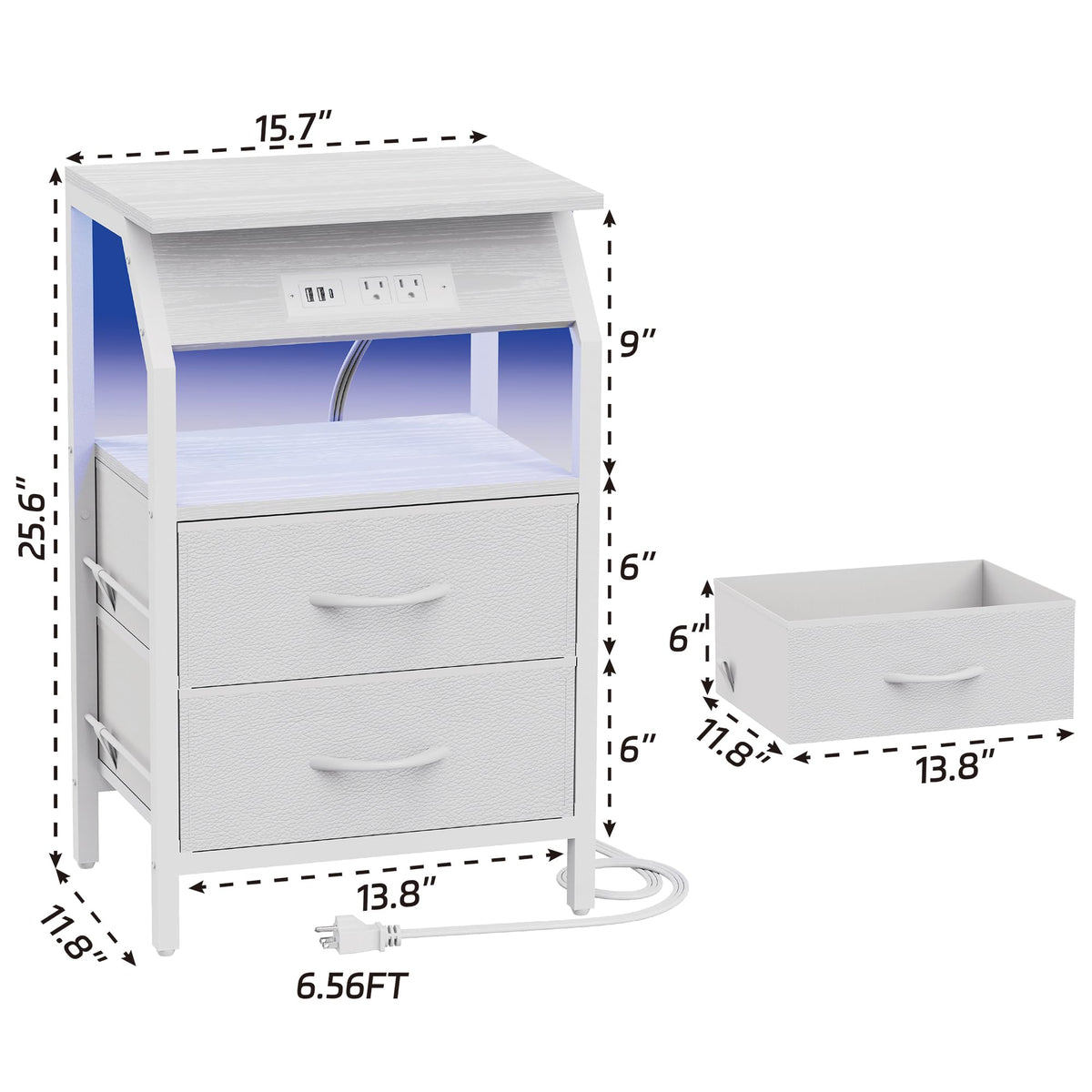 End Table with LED Lights, 2 Fabric Drawers and Charging Station Y653367