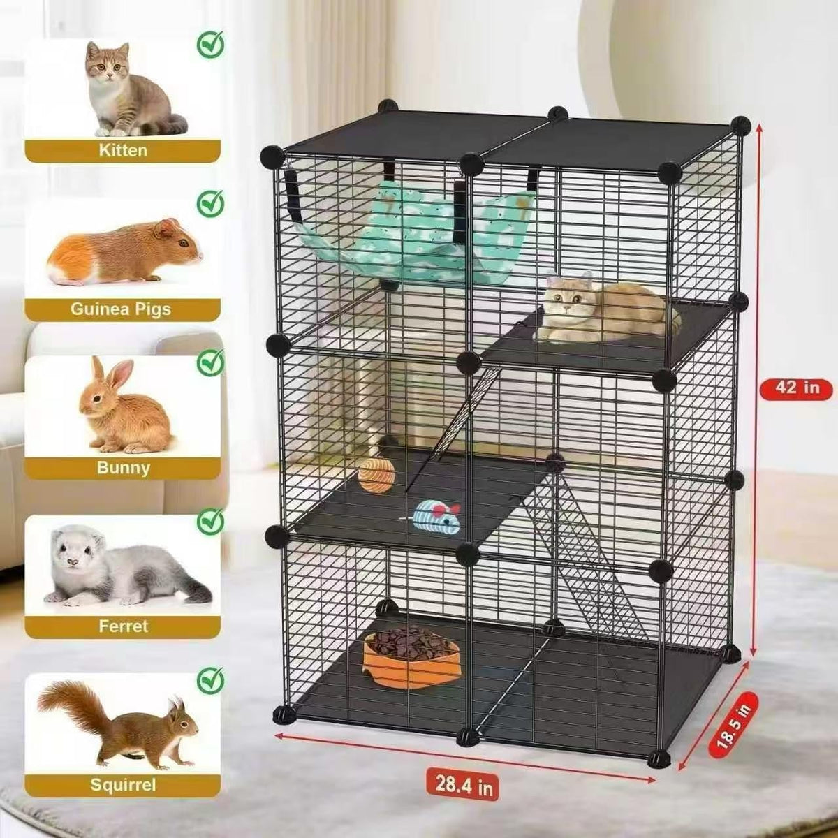 3-Tier Metal Wire Cat Cage with Hammock & Ramp C8290
