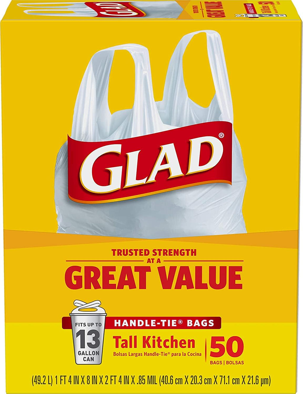 13 Gal. Tall Kitchen Handle-Tie Bags 50 ct Pack of 4 Q880814