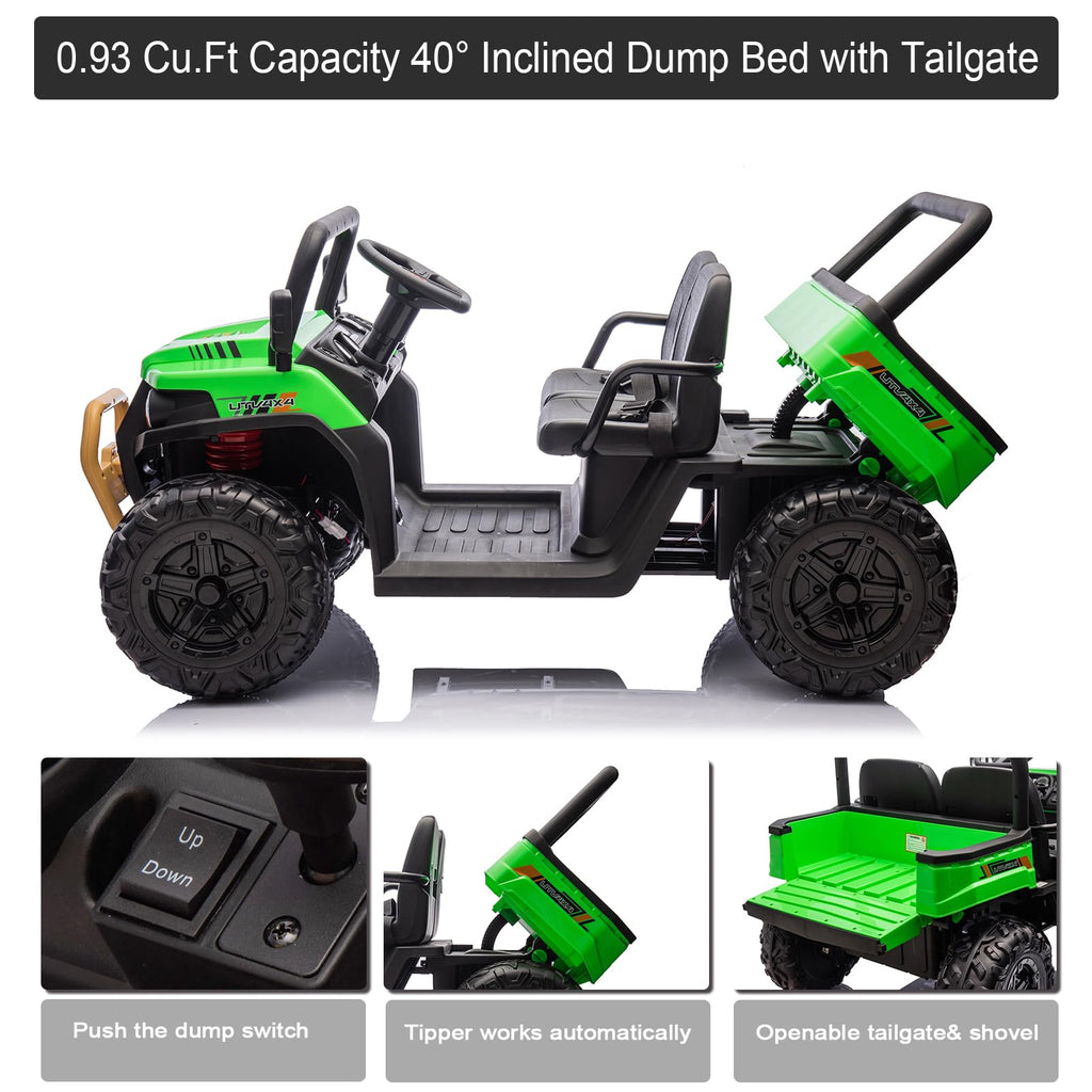 Green 2 Seater 24V Ride On Dump Truck W5761