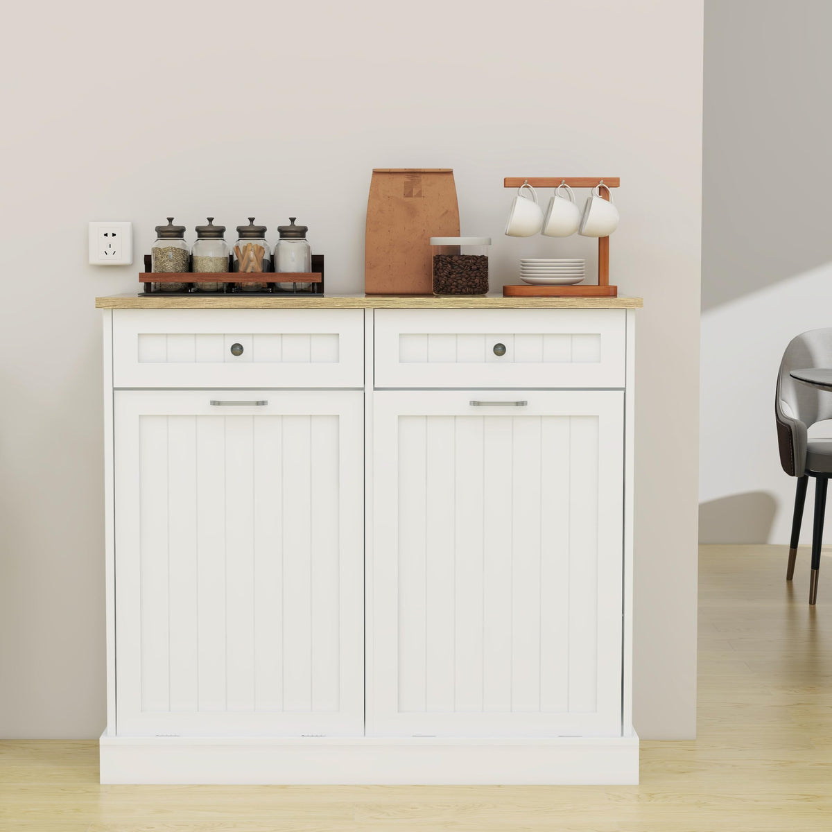 White 2x10 Gallon Solid Wood Trash Cabinet K15440