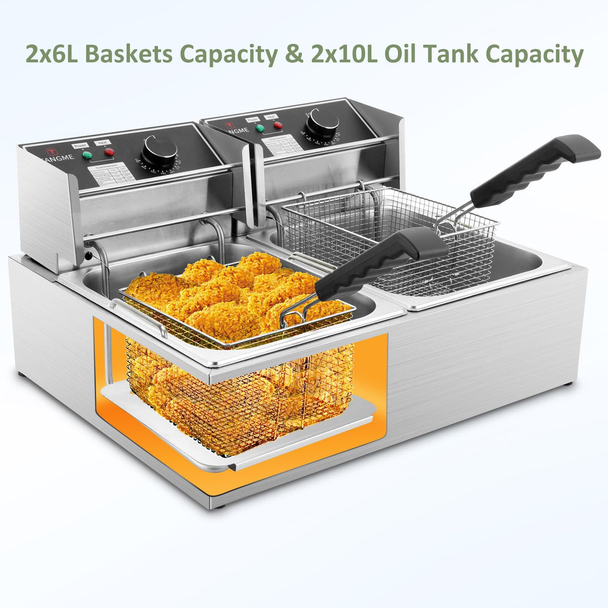 Commercial 3400W Electric Deep Fryer with 2x6.35QT Baskets B53334