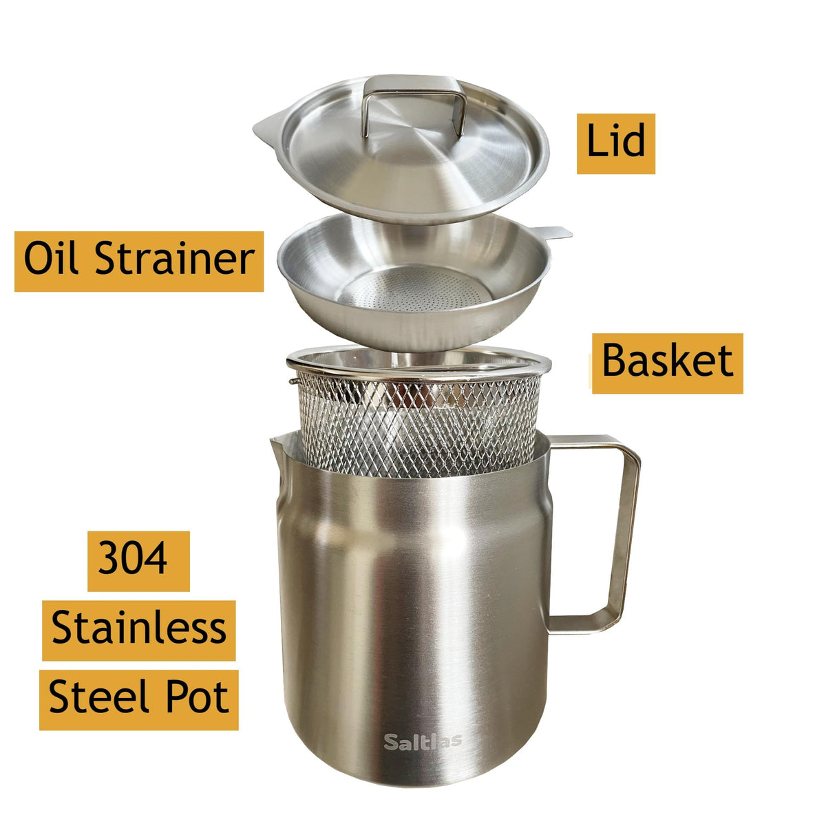 304 Stainless Steel Deep Fryer Pot with Basket and Oil Strainer, 2L U9884